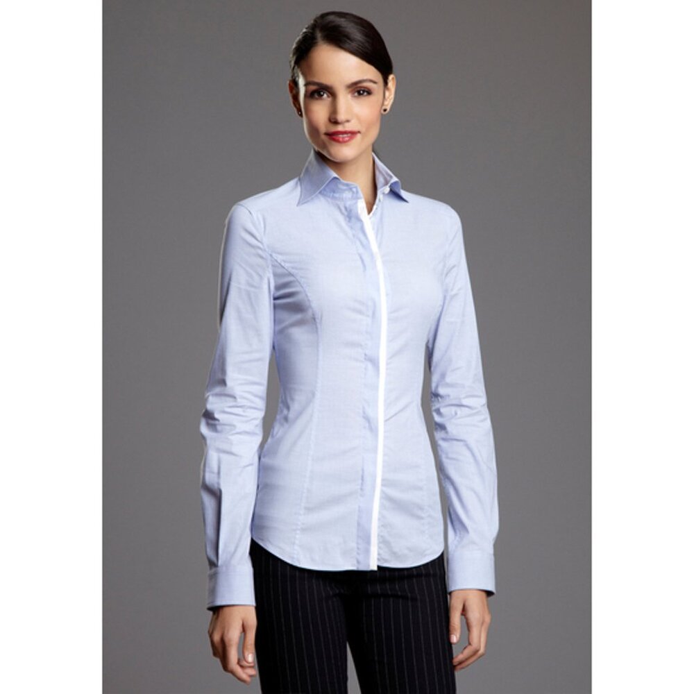 DOLCE & GABBANA Double Placket Button Down Blouse Light Blue